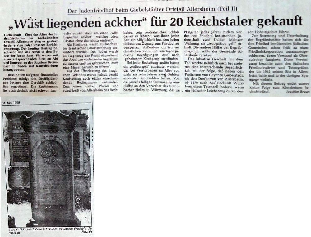 Der jüdische Friedhof in Allersheim (Markt Giebelstadt, Landkreis Würzburg)